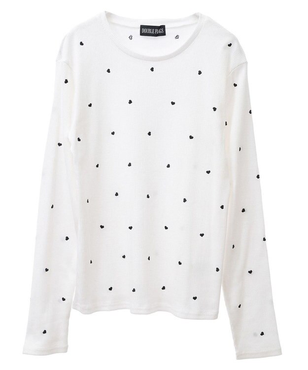 Green Parks ・ＤＯＵＢＬＥ　ＦＬＡＧＳ　ハート刺繍リブロンＴＥＥ Off White