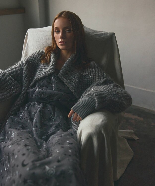 GRACE CONTINENTAL スパンコールニットブルゾン グレー