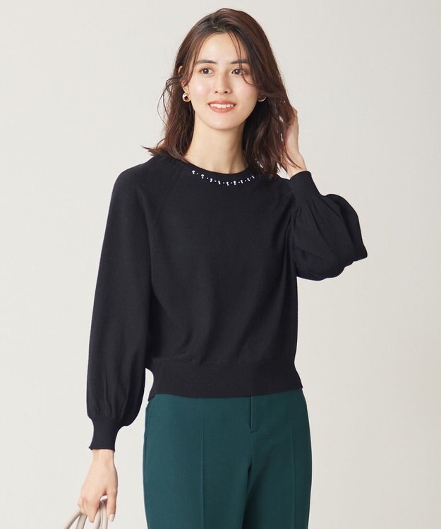 ANY SIS 【洗える】ウールブレンドプチジュエル調 ニット ブラック