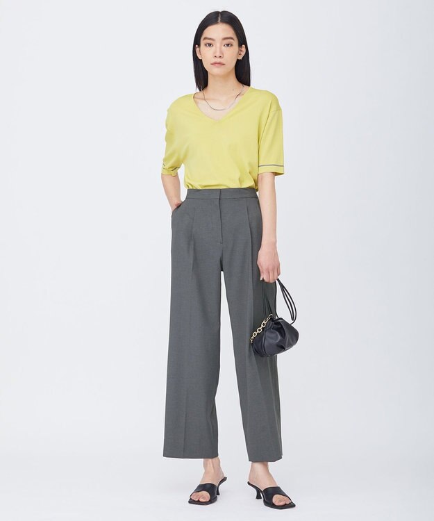 ICB 【洗える】 LinenLikeOx ワイドストレートパンツ グレー系