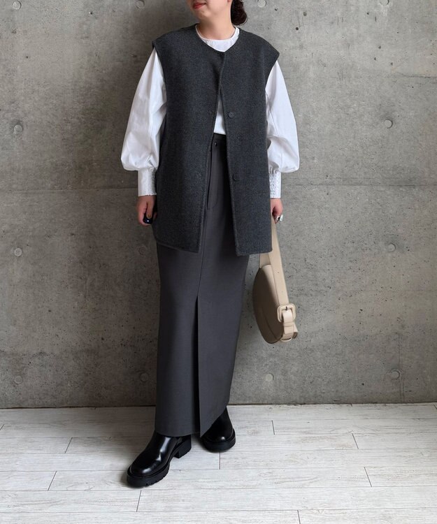 #Newans バックペプラムダブルフェイスジレ グレー