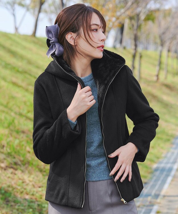 Tiaclasse L 【ウール混】パフスリーブファンシーヤーンニットトップス ブルー