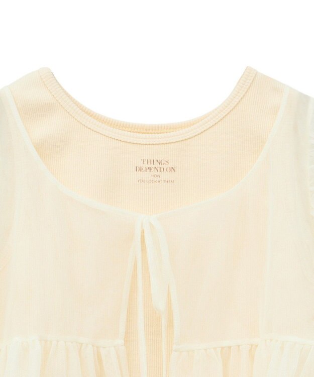 earth music&ecology ＳＥＴ２点チュールバルーンブラウス＋ロゴタンク Ivory