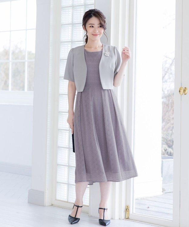 Tiaclasse L 【洗える】ボレロ＆ワンピースセット グレー×チャコール