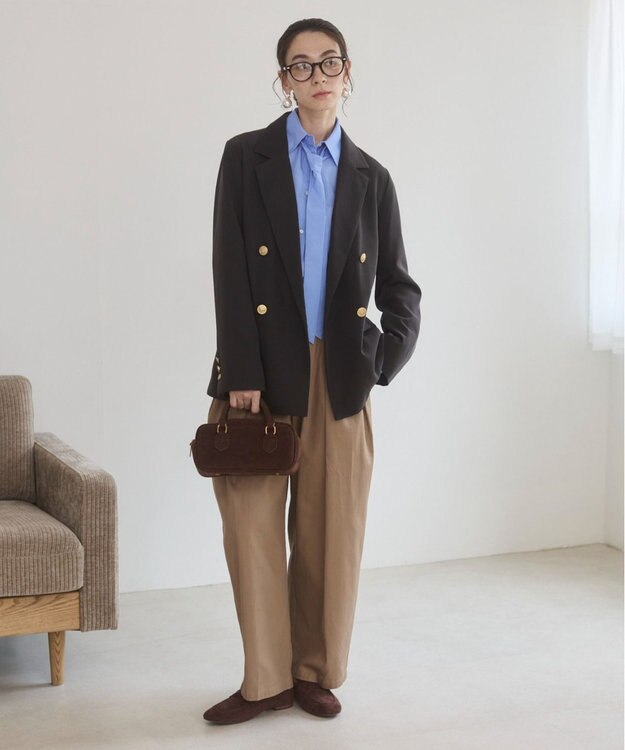 WEGO 【ANGIE VINTAGE/S/Mサイズ展開 / オケージョン対応 / セレモニー対応】ゴールドボタン テーラードジャケット / 金ボタン ダブル ブレザー ダークグレー