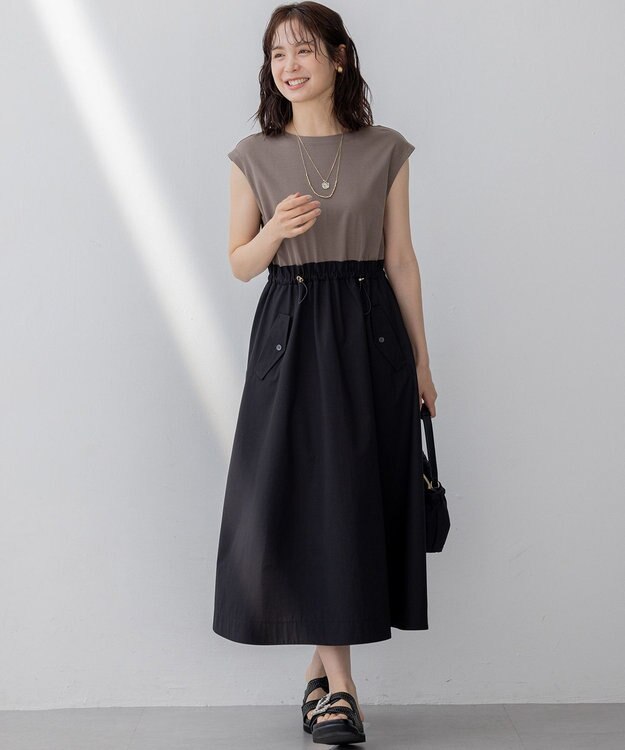 組曲 【WEB限定】コンビネーションワンピース モカグレー×ブラック系