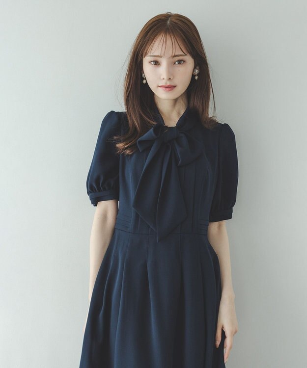 TOCCA 【WEB限定・洗える・消臭】RIBBON ROSETTE HALF ドレス ネイビー系