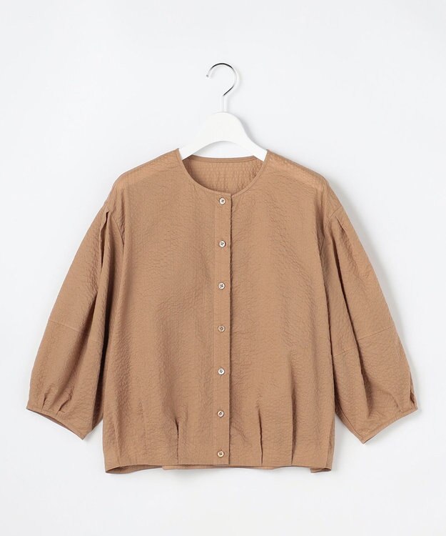 自由区 S 【羽織れる・涼やか】エアリーコットンリップボリュームスリーブ ブラウス ベージュ