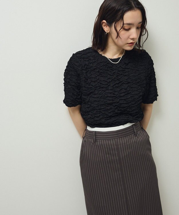 Green Parks 表面感カット５分袖プルオーバー Black