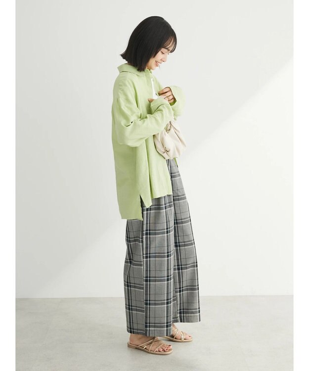 Green Parks 綿麻混バギーパンツ Check Black