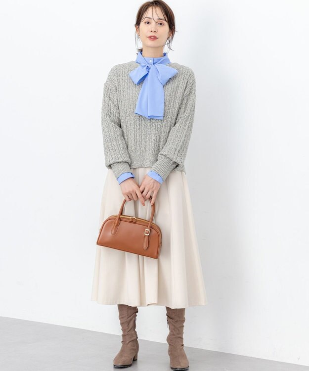 組曲 S 【加藤ローサさん着用】コットンカシミヤMIX ケーブル ニット ライトグレー系1