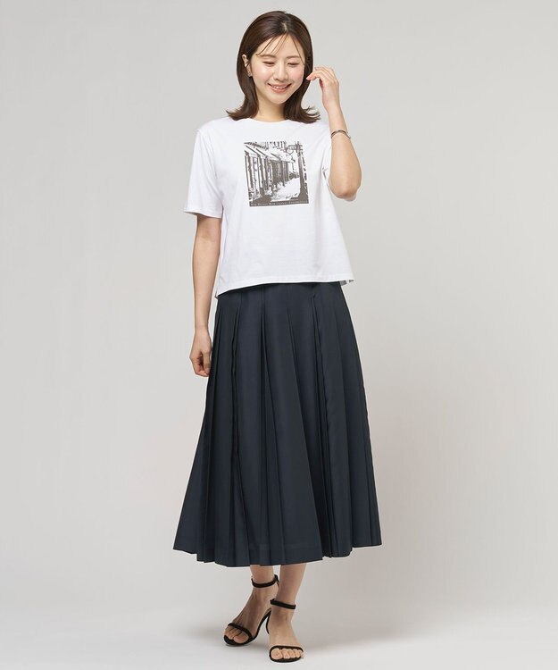 J.PRESS LADIES L エアリースパンボイル プリーツ スカート ネイビー系