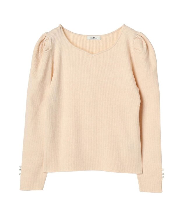 earth music&ecology ハートネック袖パールニットプルオーバー Ivory