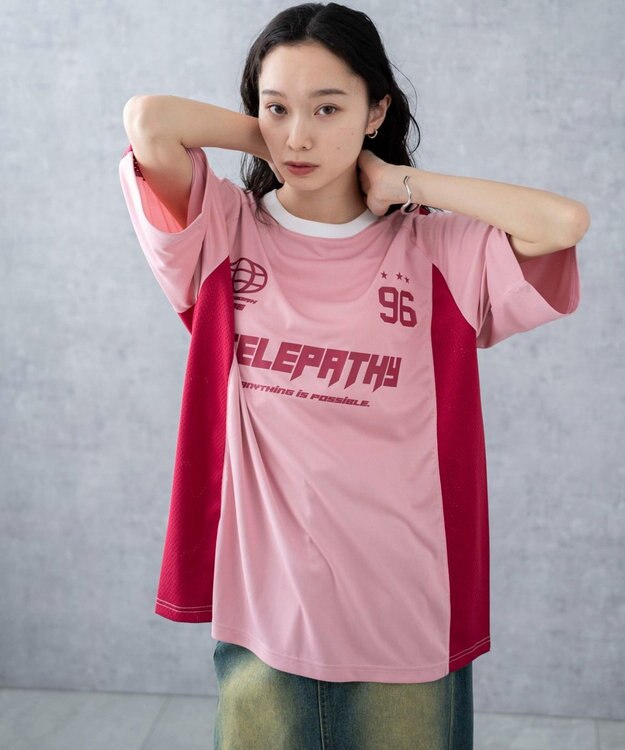 WEGO サッカーメッシュ切り替えビッグT ピンク