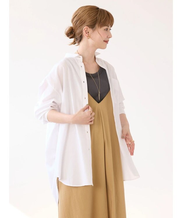 AMERICAN HOLIC ＵＶカット加工バックタックシャツチュニック Off White