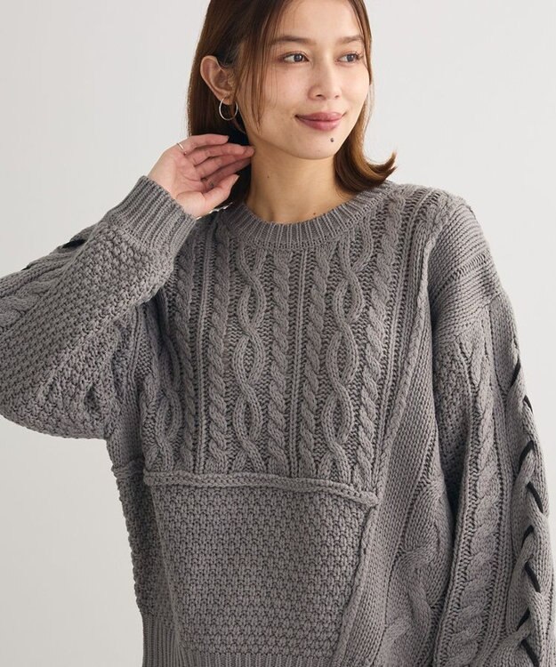 Green Parks 変形ケーブルニットプルオーバー Gray