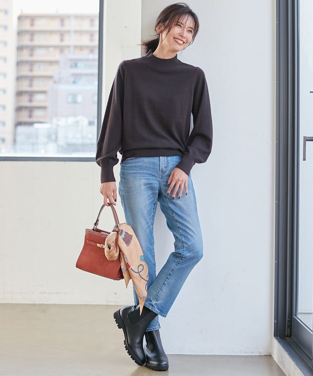 23区 S 【洗える】セミウーステッドウール パフスリーブ ニット ダークブラウン系