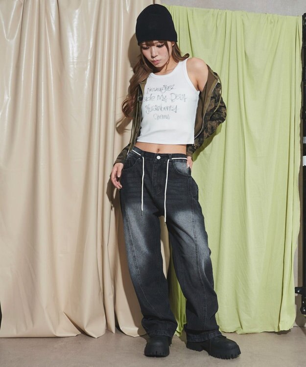 WEGO ウォッシュストリングデニム ブラック