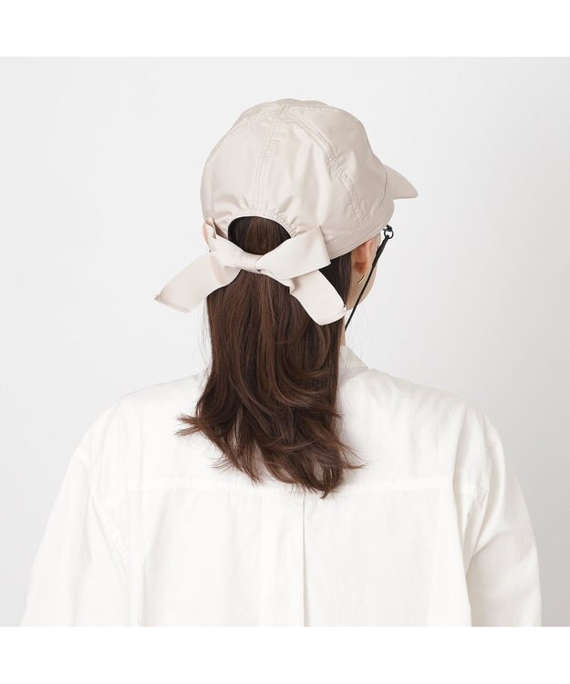 MOONBAT 【遮光100％/UVカット100％/遮熱】フワクール (Fuwacool)  日差しを完全遮断ガード 後ろリボン ロングキャップ 帽子 ひも付き/手洗い可能/サイズ調整可能 ベージュ