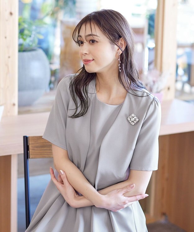 Tiaclasse L 【洗える】ボレロ＆ワンピースセット グレー×チャコール