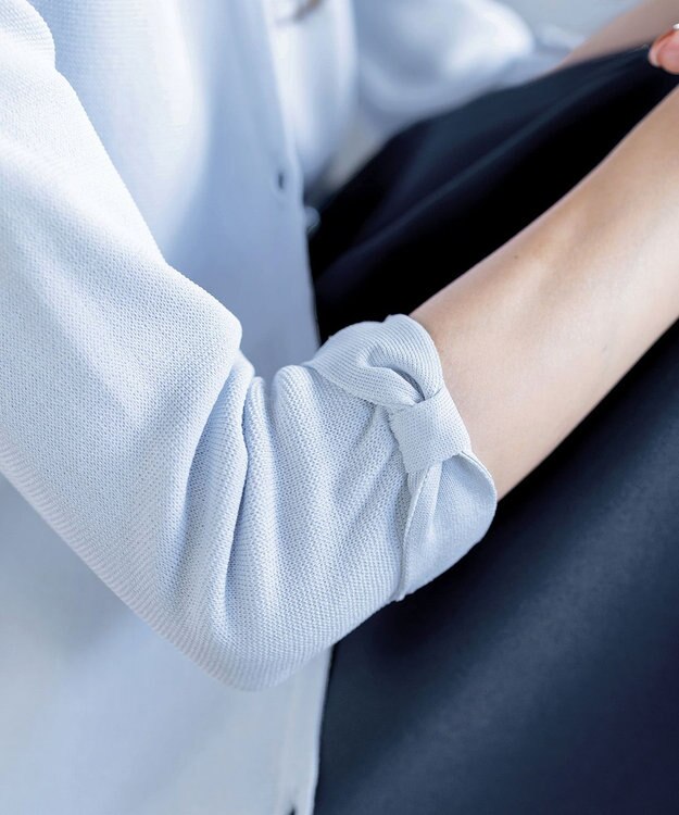 Tiaclasse L 【洗える】ミラノリブ編みが大人上品なリボンニットカーディガン サックス