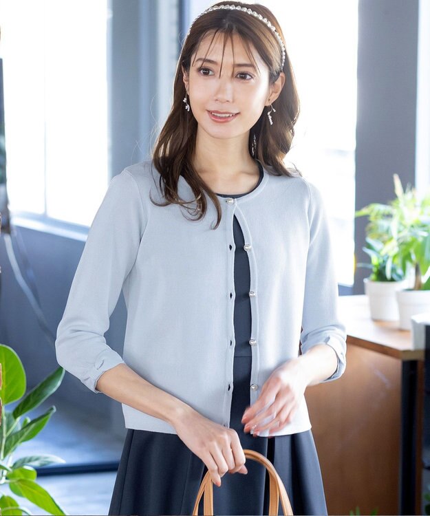 Tiaclasse L 【洗える】ミラノリブ編みが大人上品なリボンニットカーディガン サックス