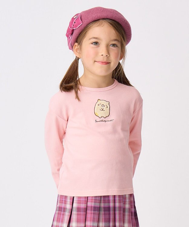 ANY KIDS 【すみっコぐらし】サガラ刺繍 長袖 Tシャツ ペールピンク×ねこ