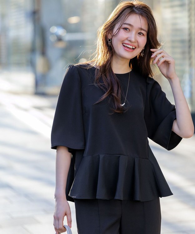ANY SIS 【撥水・接触冷感・UVカット】コンフォートイージーペプラム  ブラウス ブラック