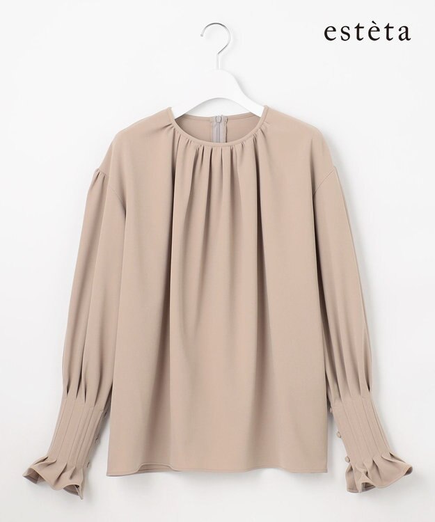 23区 【エステータ】コットンダブルクロス 長袖ブラウス グレージュ系