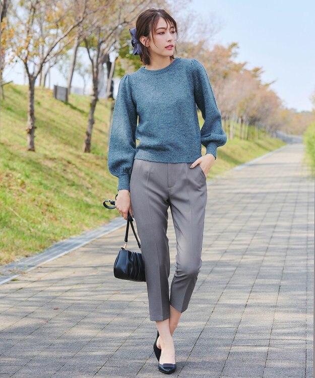 Tiaclasse L 【ウール混】パフスリーブファンシーヤーンニットトップス ブルー