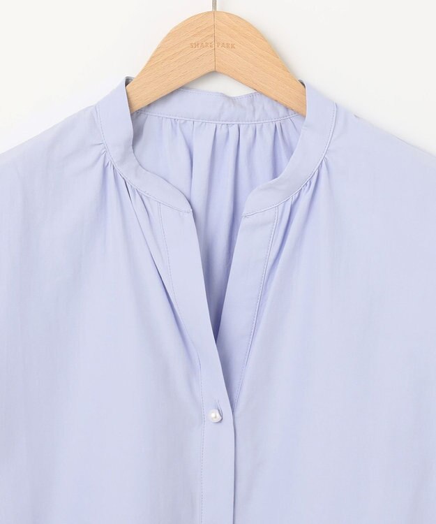 SHARE PARK LADIES スキッパーネックギャザーブラウス サックスブルー系