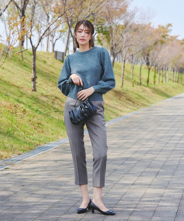 Tiaclasse 【ウール混】パフスリーブファンシーヤーンニットトップス ブルー