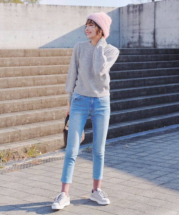 Tiaclasse L 【ウール混】パフスリーブファンシーヤーンニットトップス グレー