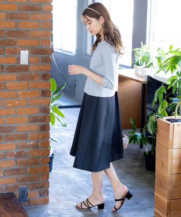 Tiaclasse L 【洗える】ミラノリブ編みが大人上品なリボンニットカーディガン サックス