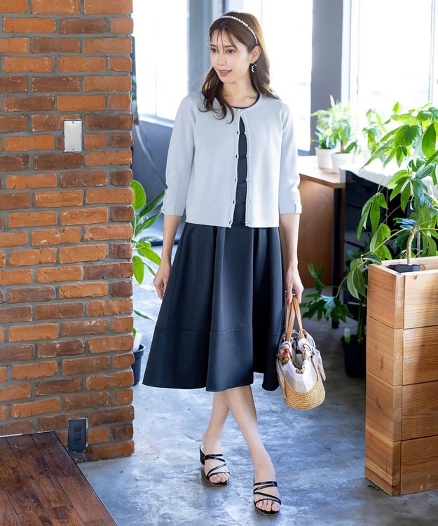 Tiaclasse L 【洗える】ミラノリブ編みが大人上品なリボンニットカーディガン サックス