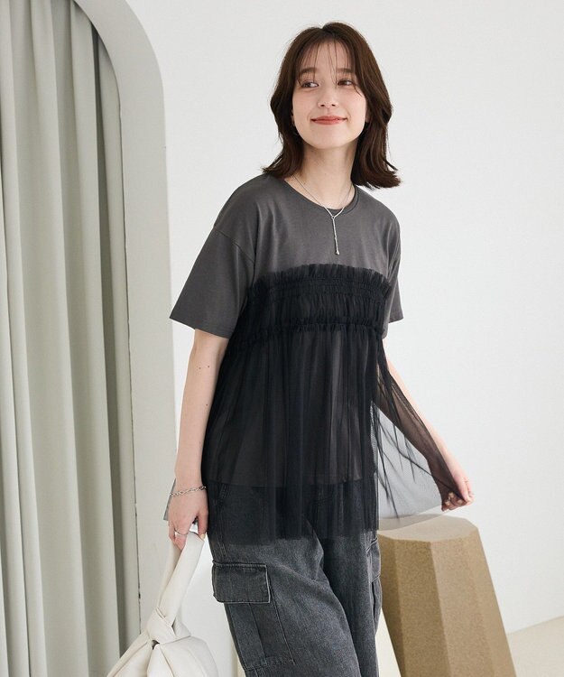 Green Parks ・ＥＬＥＮＣＡＲＥ　ＤＵＥ　チュールドッキングＴＥＥ Gray Mixture