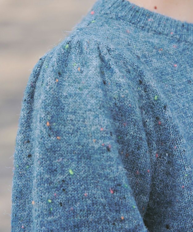 Tiaclasse 【ウール混】パフスリーブファンシーヤーンニットトップス ブルー