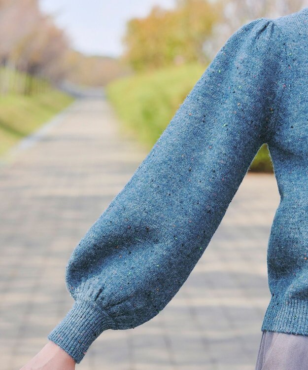 Tiaclasse L 【ウール混】パフスリーブファンシーヤーンニットトップス ブルー