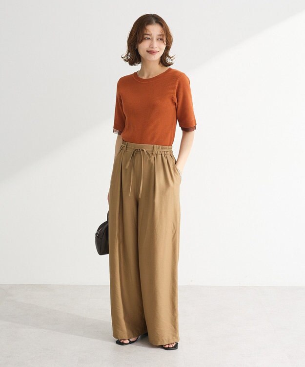 Green Parks 袖レイヤー５分袖ニットプルオーバー Orange