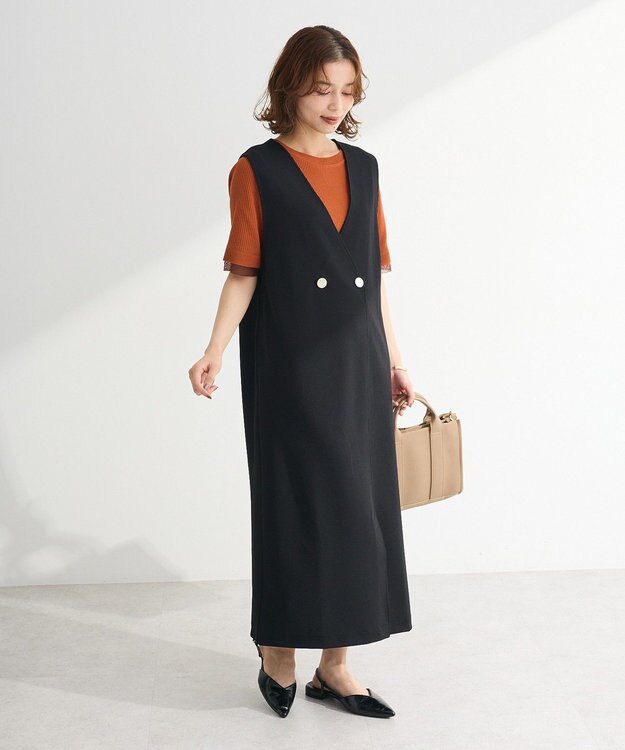 Green Parks 袖レイヤー５分袖ニットプルオーバー Orange