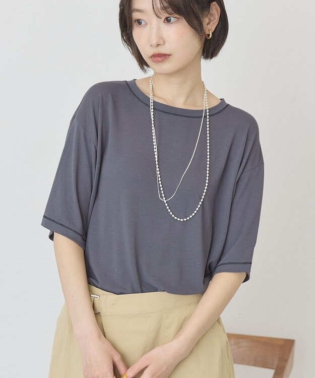 AMERICAN HOLIC 【先行予約】【マルチ機能】配色ステッチルーズTシャツ Chacoal Gray
