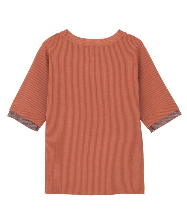 Green Parks 袖レイヤー５分袖ニットプルオーバー Orange