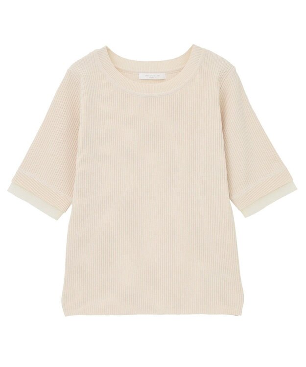 Green Parks 袖レイヤー５分袖ニットプルオーバー Ivory