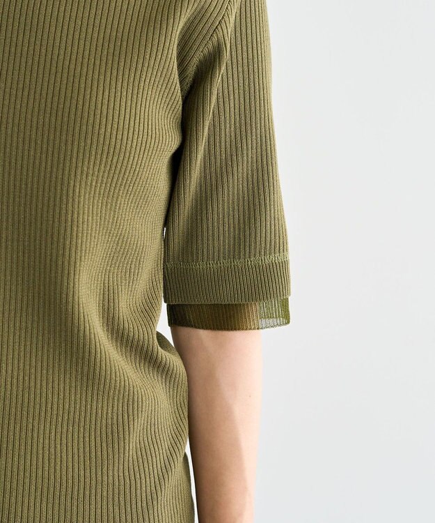 Green Parks 袖レイヤー５分袖ニットプルオーバー Green