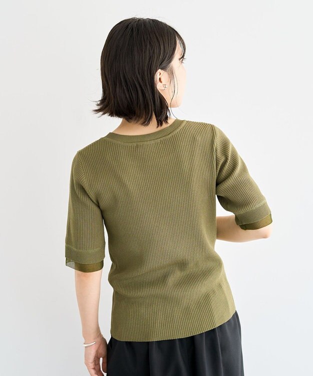 Green Parks 袖レイヤー５分袖ニットプルオーバー Green