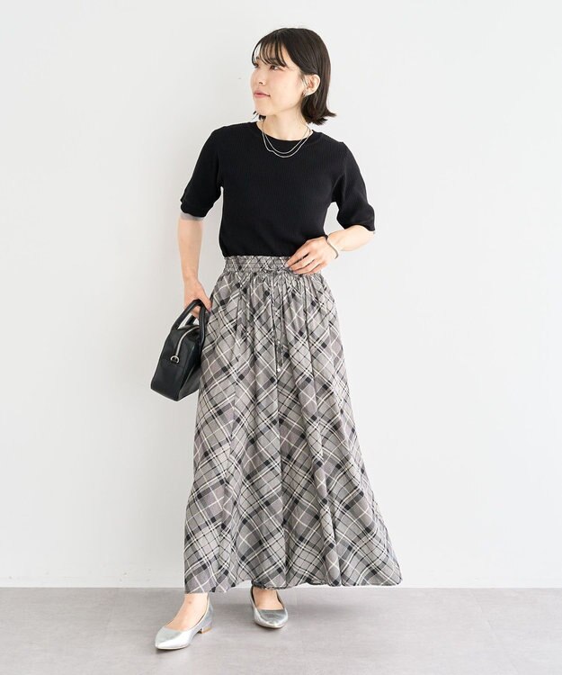 Green Parks 袖レイヤー５分袖ニットプルオーバー Black