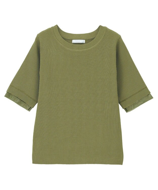 Green Parks 袖レイヤー５分袖ニットプルオーバー Green