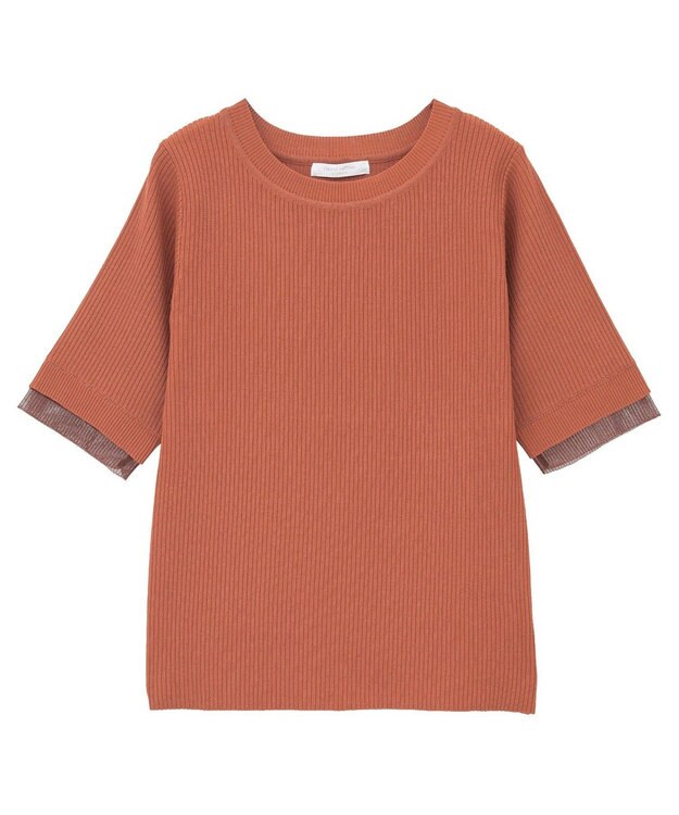 Green Parks 袖レイヤー５分袖ニットプルオーバー Orange