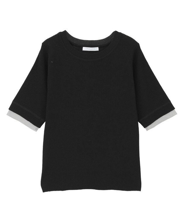 Green Parks 袖レイヤー５分袖ニットプルオーバー Black