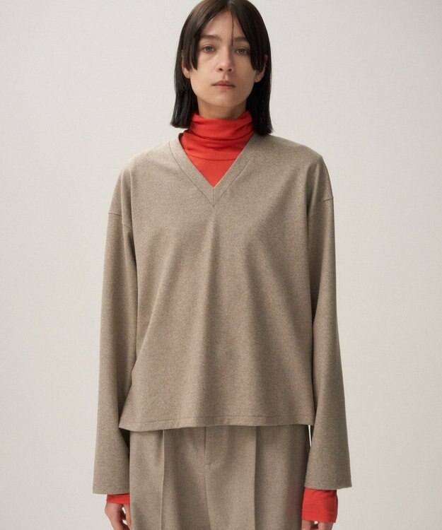ATON MERINO COLLEGE JERSEY | Vネックプルオーバー BEIGE